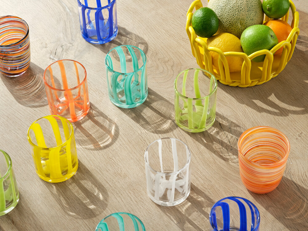 Tumbler glas med striber - hvid